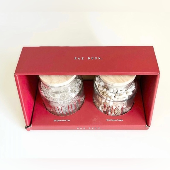 Rae Dunn Naughty and Nice Hair Ties and Cotton Swabs Christmas Glass Jar Set - Picture 2 of 6